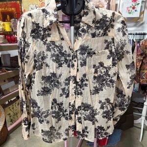 Coldwater Creek Womens PM  Floral Print Long Sleeve Button Up Shirt